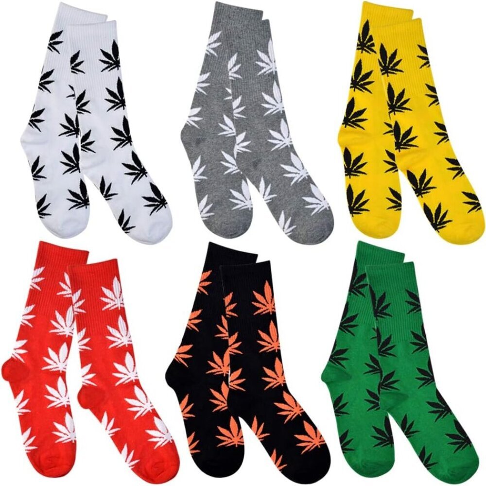 6 Pairs Weed Leaf Printed Cotton Socks Unisex Maple Leaf Printed Socks for Women